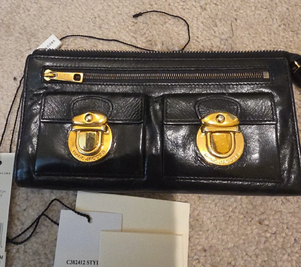 Marc Jacobs Black Leather Gold-Tone Pocket Accents